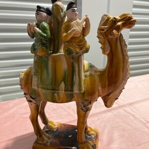 Handcrafted Ceramic Camel Figurine with Musicians. Tang style.  Pre owned.